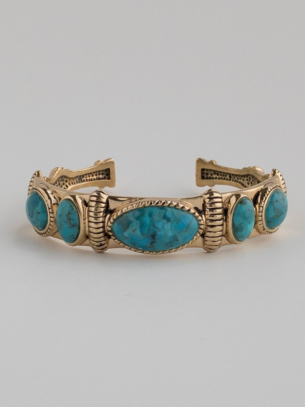 Studio Barse Turquoise 5 Stone Cuff Bracelet Signed Golden Bronze
